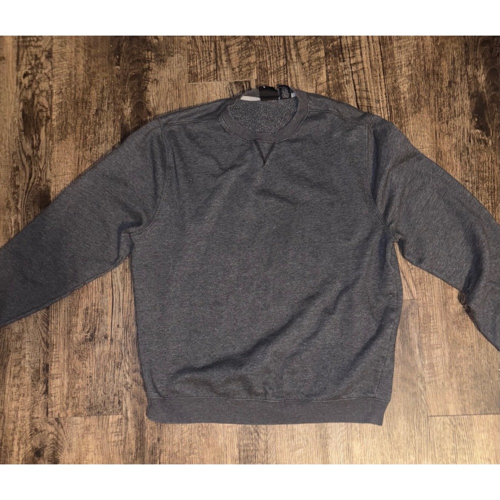 SB Tech Mens Crewneck Sweatshirt Charcoal Gray Heather V-Stitch Pullover Large